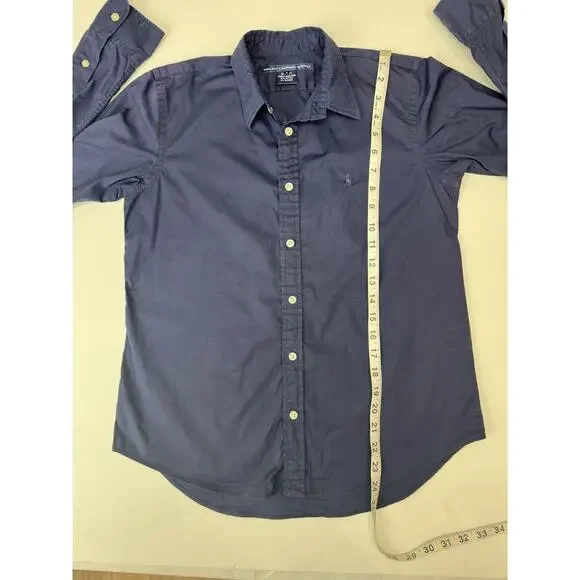 Vintage Ralph LaurenSport Slim Fit Navy Button Down Men's Medium Stretch Cotton - Picture 4 of 8